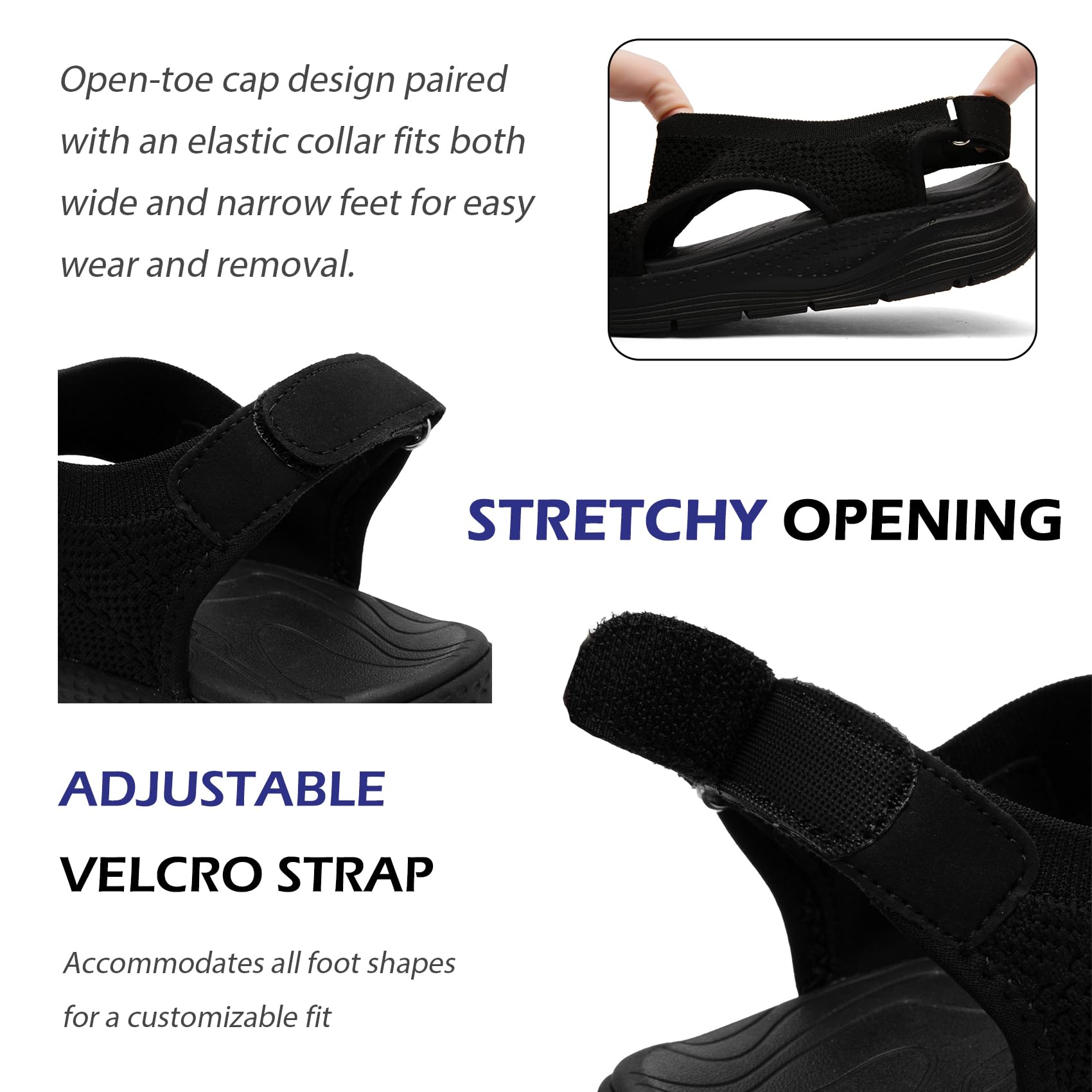 DimaiGlobal Sandali Donna Ortopedici Estivi Supporto Arco Plantare e Cinturino Regolabile Zeppa Punta Aperta Rete Lavabili in Lavatrice Traspiranti Sportivi Passeggio Casual Estate