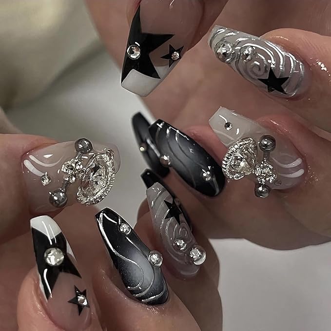 Y2K Goth Nails: 🖤 Press-On Coffin Nails