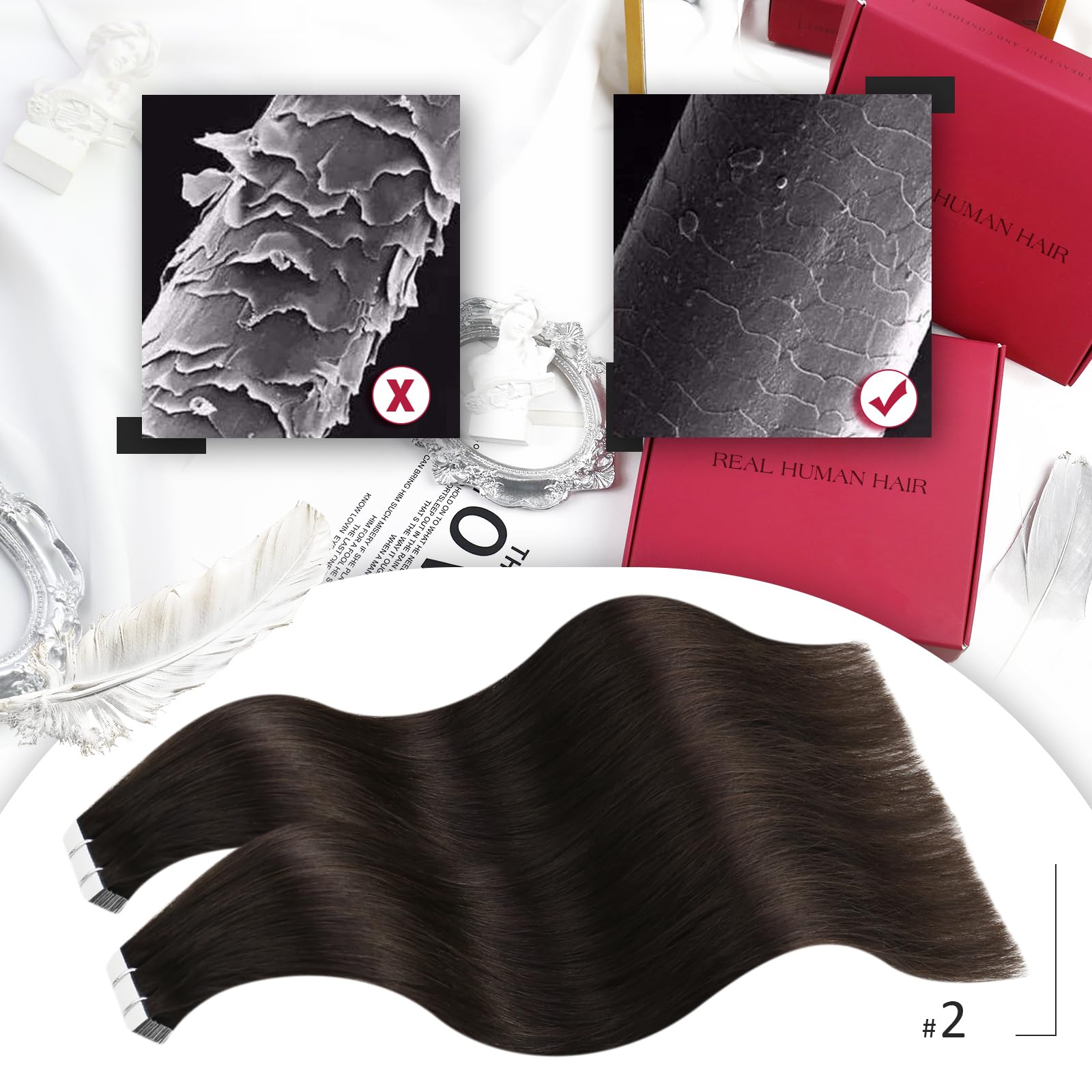 Moresoo Extension Biadesive Capelli Veri Castano Scuro Remy Lisci Extension Capelli Biadesivo Castano Extension Adesive Capelli Veri Tape Extension Biadesivo Corti 25 cm #2 20pcs 30g
