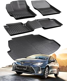 BAMACAR Custom Floor Mats & Cargo Liner for 2020-2026 Toyota Corolla Sedan (Hybrid) - All-Weather TPE 4-Piece Set