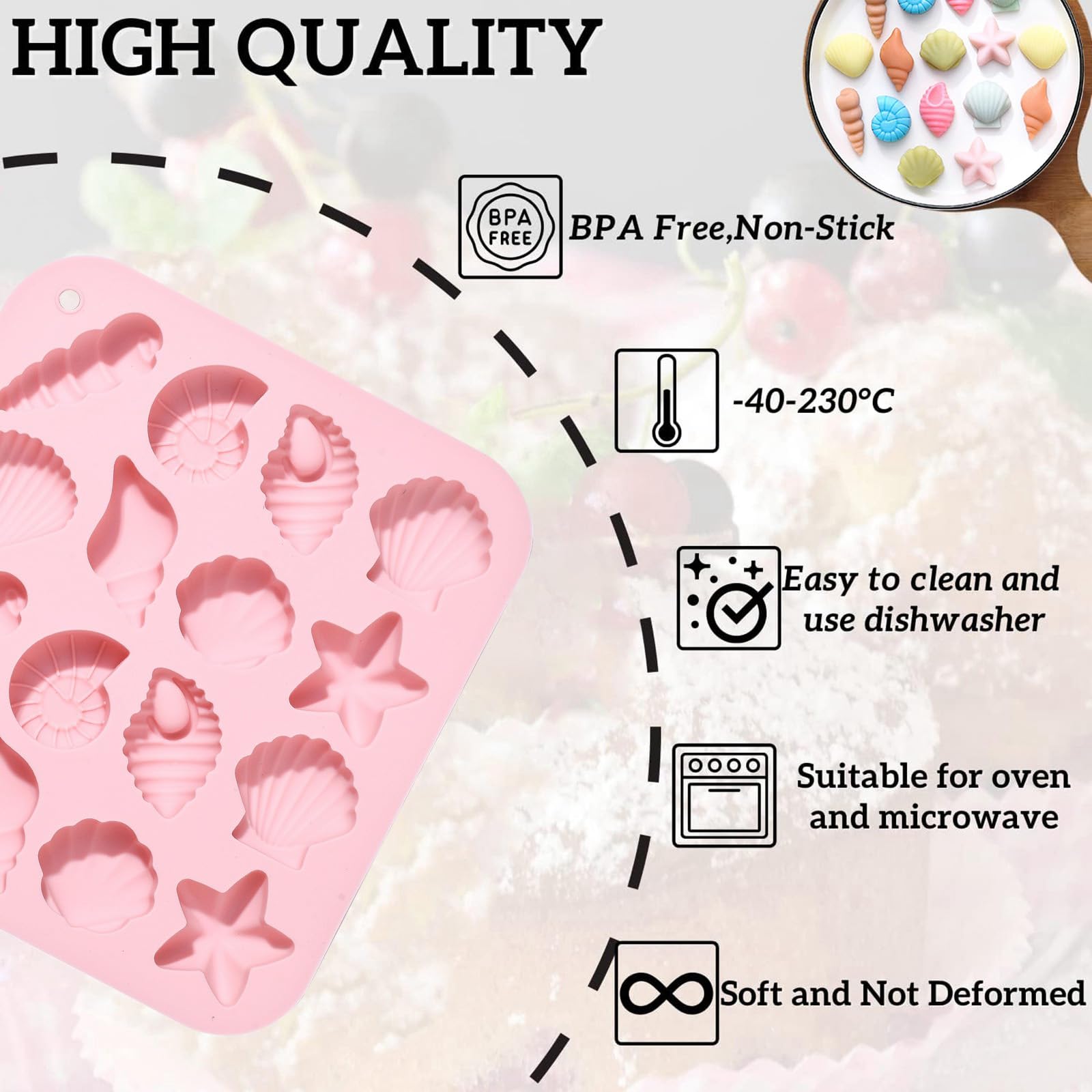 UR URLIFEHALL 2 Pcs Sea Theme Silicone Moulds Conch Shell Silicone Baking Moulds for DIY Cake Chocolate Candy Ice Cube Jewellery Making - Image 3