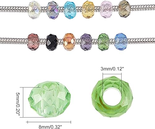 Miniatura 3 de PH PandaHall 100 cuentas de cristal de 0.315 x 0.197 in, cuentas de agujero grande facetadas europeas Rondelle espaciador para bricolaje cadena de