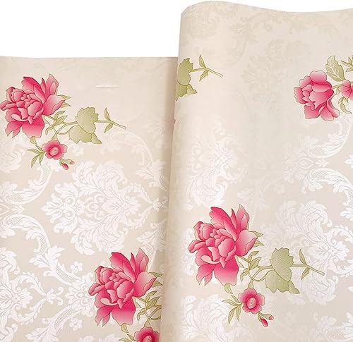Miniatura 8 de Yifely SimpleLife4U - Forro de vinilo extraíble para muebles, diseño de peonía rosa, damasco, 17.7 pulgadas por 9.8 pies