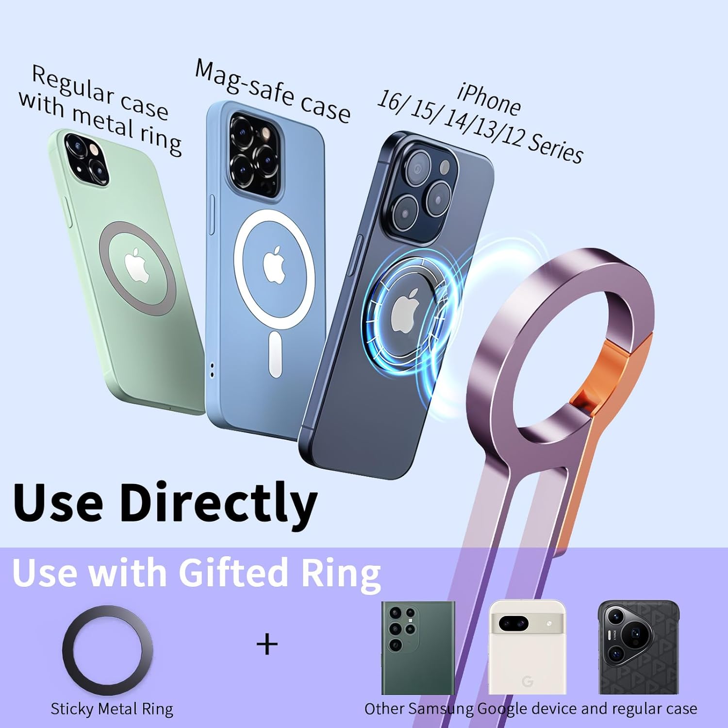 for MagSafe Magnetic Phone Tripod Stand for iPhone & Android Phone, Portable Mini Pocket Tripod Holder, Foldable Aluminum Small Holder with Carabiner Clip for iPhone 16/15/14/13 Series, Dusty Purple