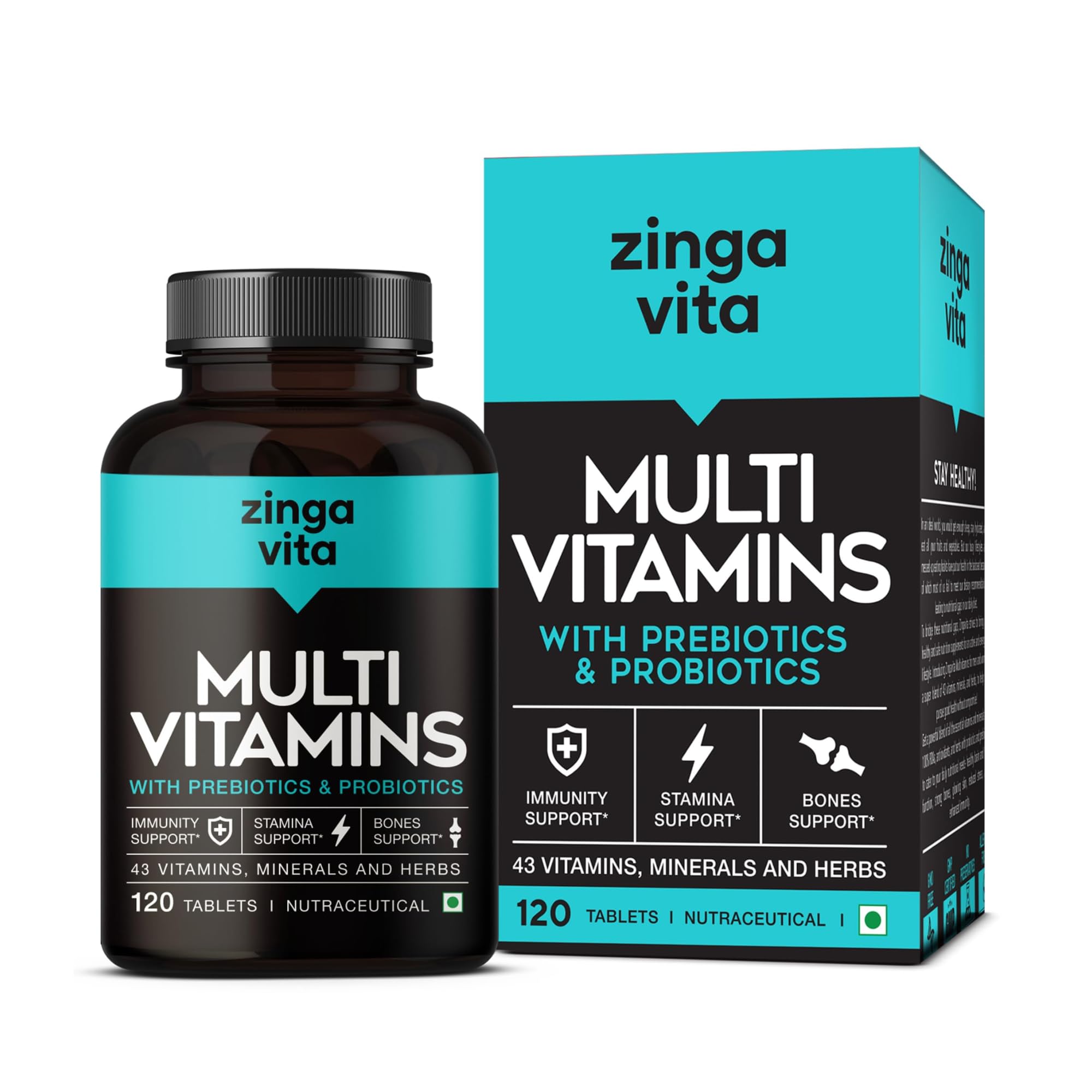 Zingavita Multivitamin (120 Tablets) for Men & Women | With 43 Essential Nutrients like Zinc, Vitamin C, D, Biotin & Probiotics for Gut Health, Daily Energy, Stamina & Muscles Recover (B09GW8HRS5) Amazon Price History, Amazon Price Tracker