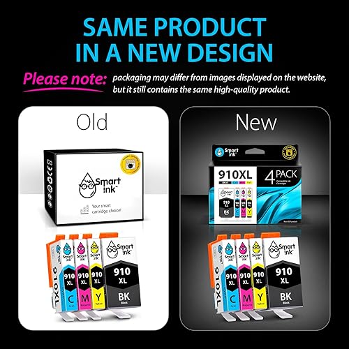 Miniatura 2 de Smart Ink Cartucho de tinta de repuesto compatible para HP 910XL 910 XL (negro XL y CMY XL 4 combo Pack) para usar con Officejet Pro 8025 8020 8028