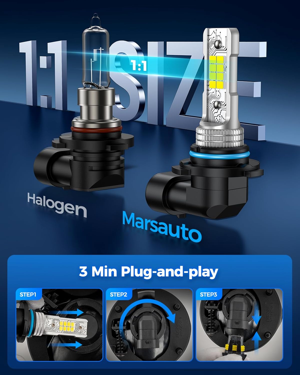 Marsauto 9006 LED Fog Lights Bulbs, 10000LM Anti Glare Cutoff Beam 9006 Fog Lights LED, 6X Brighter Than Halogens, IP68 Waterproof, Pack of 2