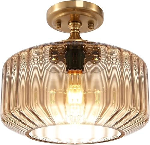 Miniatura 21 de Lámpara de techo semiempotrada dorada moderna de mediados de siglo, lámpara de techo naranja clásica, candelabro de vidrio vintage, lámpara de