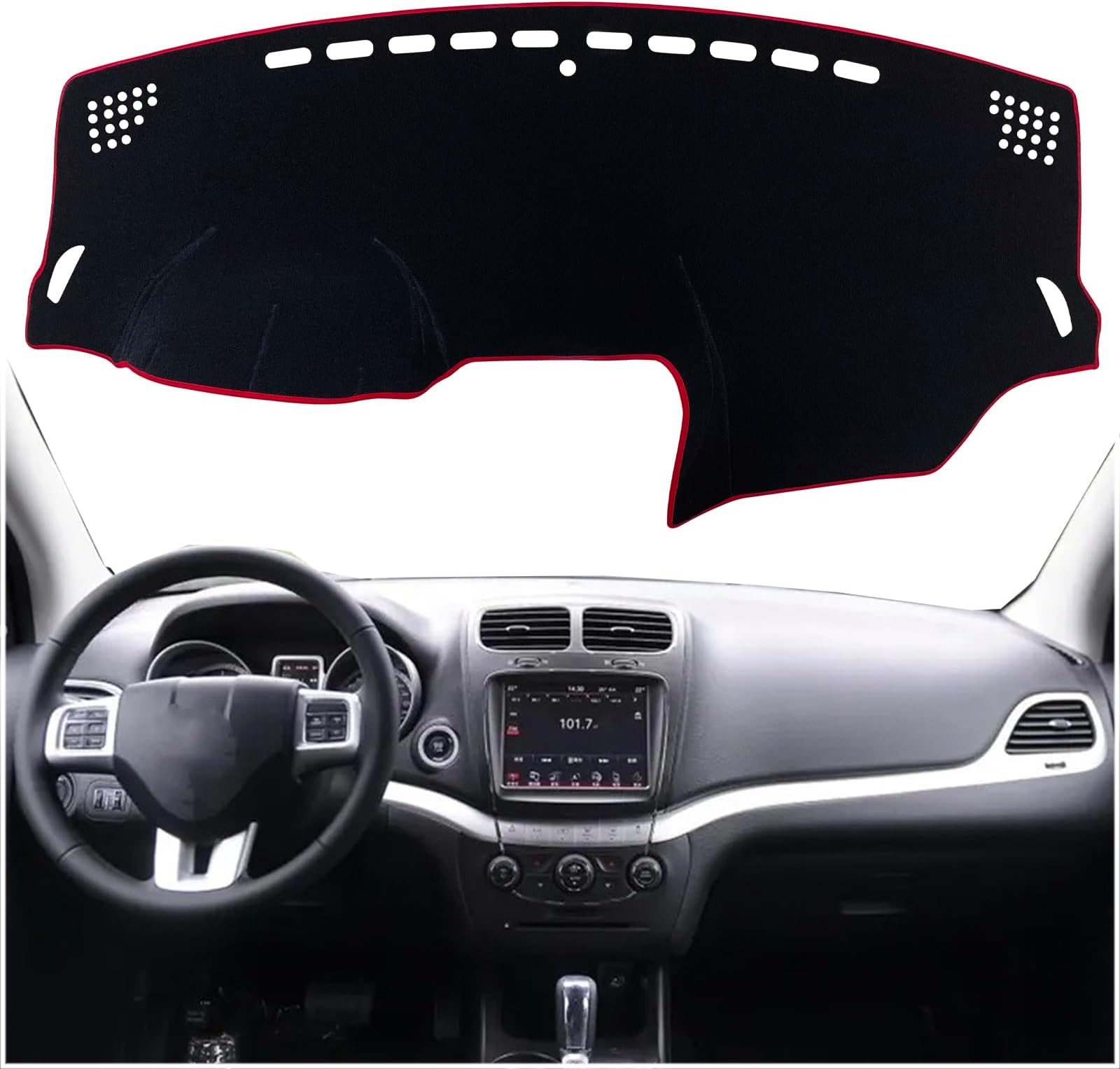 KEEGTBOX Dash Mat Cover Custom Interior Center Console Compatible with Dodge Journey 2011 2012 2013 2014 2015 2016 2017 2018 2019 2020 Dashboard mat Covers Accessories (Red Rim)