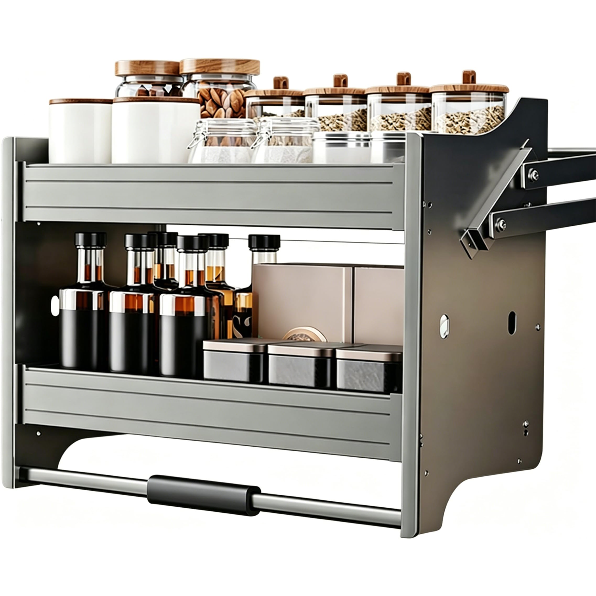DLLDQBD 2 Tier Pull-Down System, Cabinet Pull Down Shelving System(Size:71x26x53cm(27.95x10.24x20.87in),Color:Black)