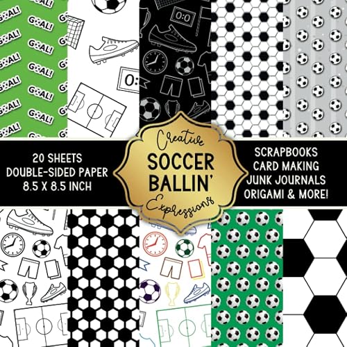 Ballin' Soccer Scrapbook Paper Pad, Double-Sided Sports Patterns: 8.5" x 8.5" Decorative Specialty Paper for Junk Journals, Origami, Cardmaking