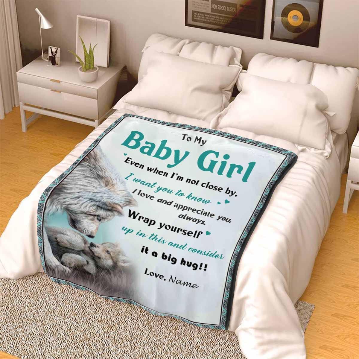 Frее Shірріng Ovеr $50 Customized Blankets Personalized Throw Blanket to My Baby Girl Even When I'm not Close by, I Love and Apprecaite You Wolves 70x80 Personalized Custom Baby Girl Name Blanket