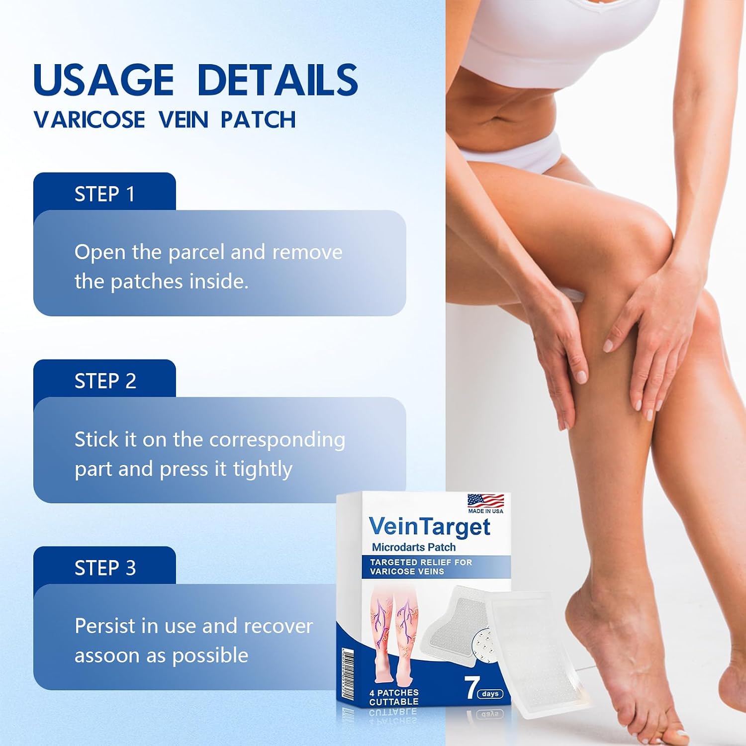 VeinTarget Microdarts Patch - Improves the Appearanceof Leg, 2026 New Leg Renew Varicose Veins Patch,VeinTarget Patches for Legs Care - All Skin Types (2 Boxes)