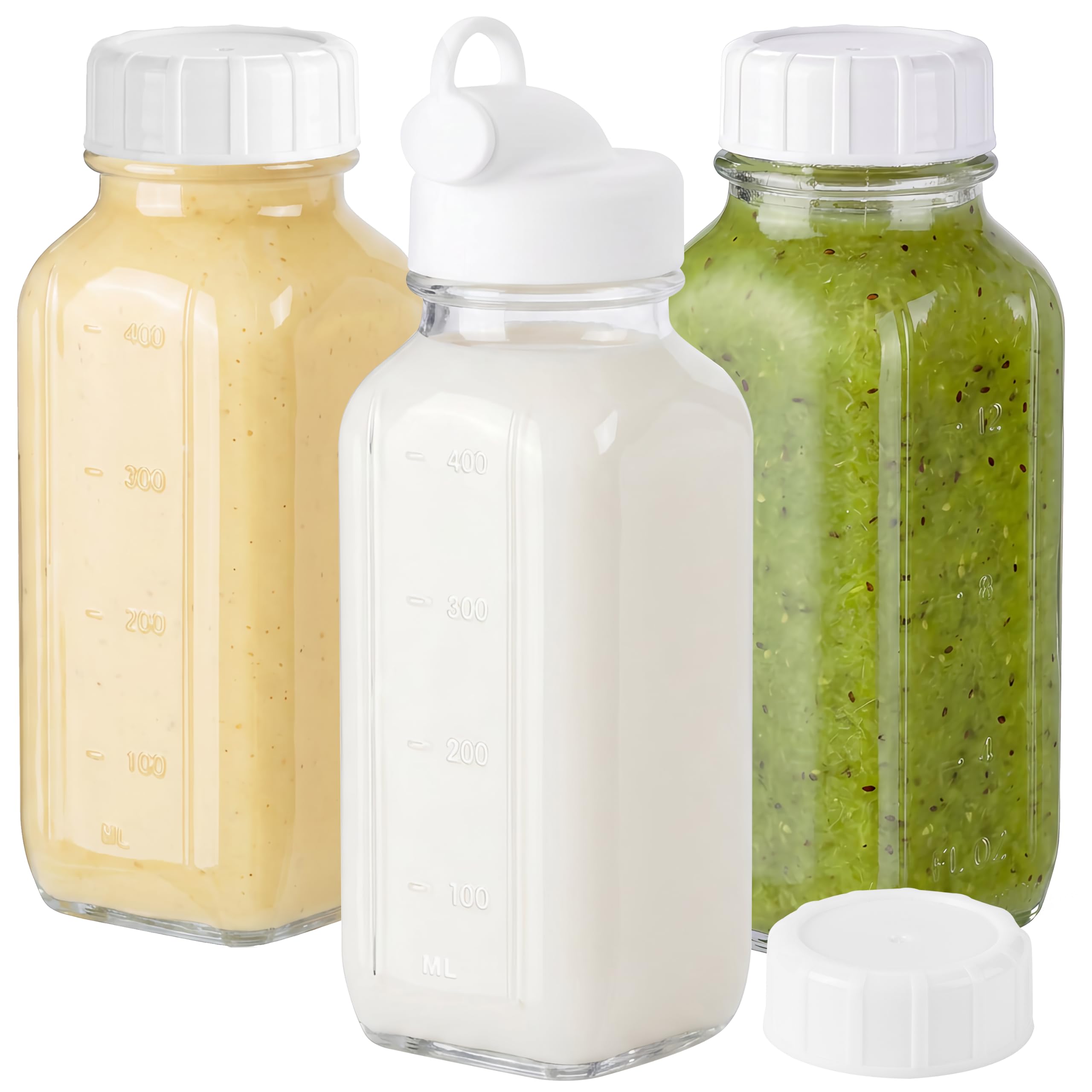 CUCUMI 3 Pack 16 Oz Glass Milk Container for Lunch Box