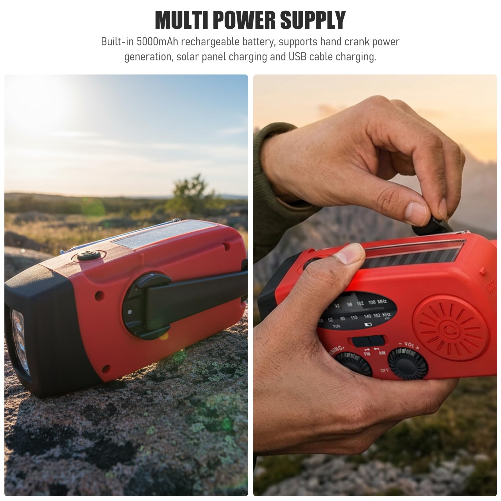 Radio d'urgence Solaire manivelle Type-c Charge AM FM Portable Panne de Courant Camping randonnée (Version européenne)