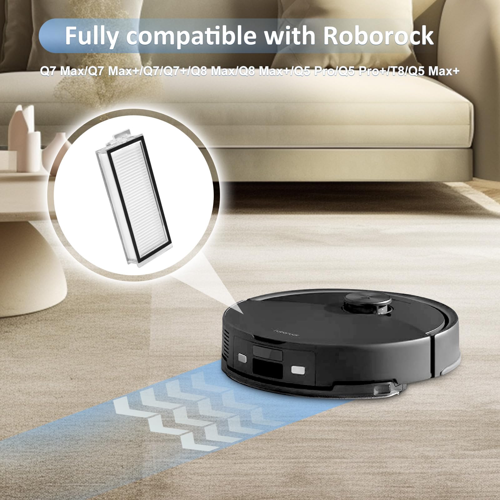 6 sztuk filtrów HEPA do Roborock Q5 Max+/Q7 Max/ Q7 Max+/ Q7 / Q7+/ Q8 Max / Q8 Max+/Q5 Pro / Q5 Pro + / T8 części zamienne, filtr nadający się do prania i wielokrotnego użytku, wydajny