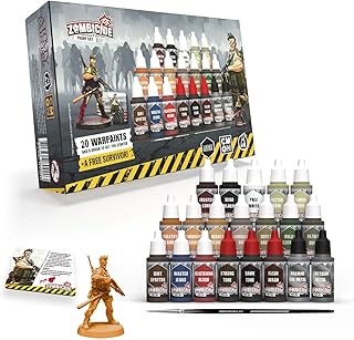 The Army Painter Zombicide: 2nd Edition Paint Set, 20 Dropper Bottles of Non Toxic Acrylic Paints in 18ml, 1 Starter Paint Brush, 1 Miniature Survivor Figure Model, Miniature fantasy tabletop gaming