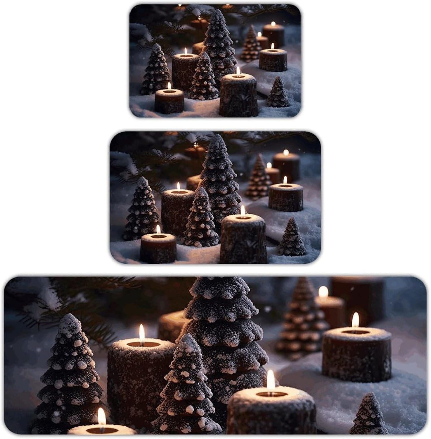 There is Snow on The Candle Kitchen Mats for Floor 3 Pcs Kitchen Rugs