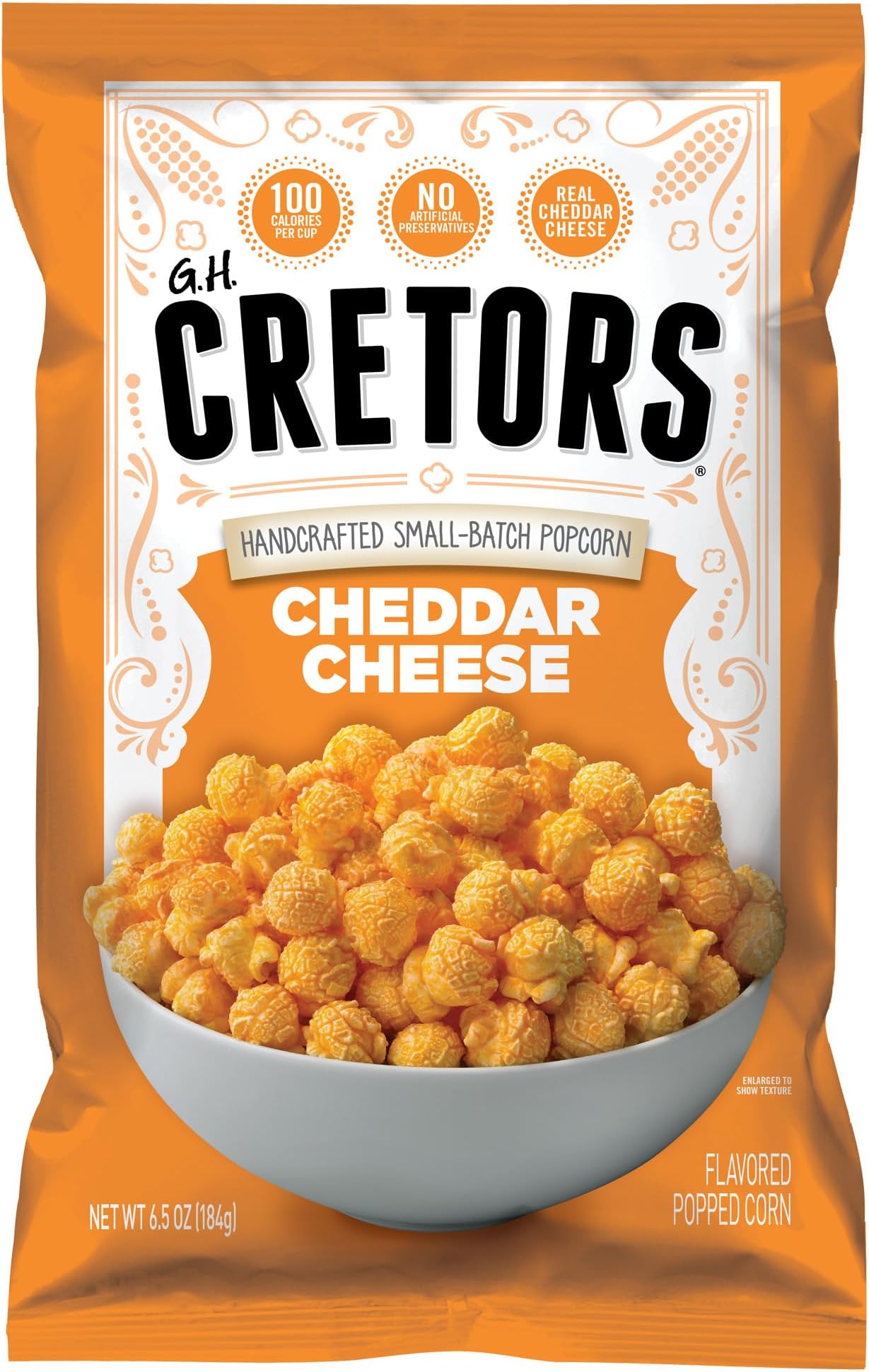 G.H. Cretors Cheddar Cheese Corn, 6 ct, 6.5 oz Single Serve Bags