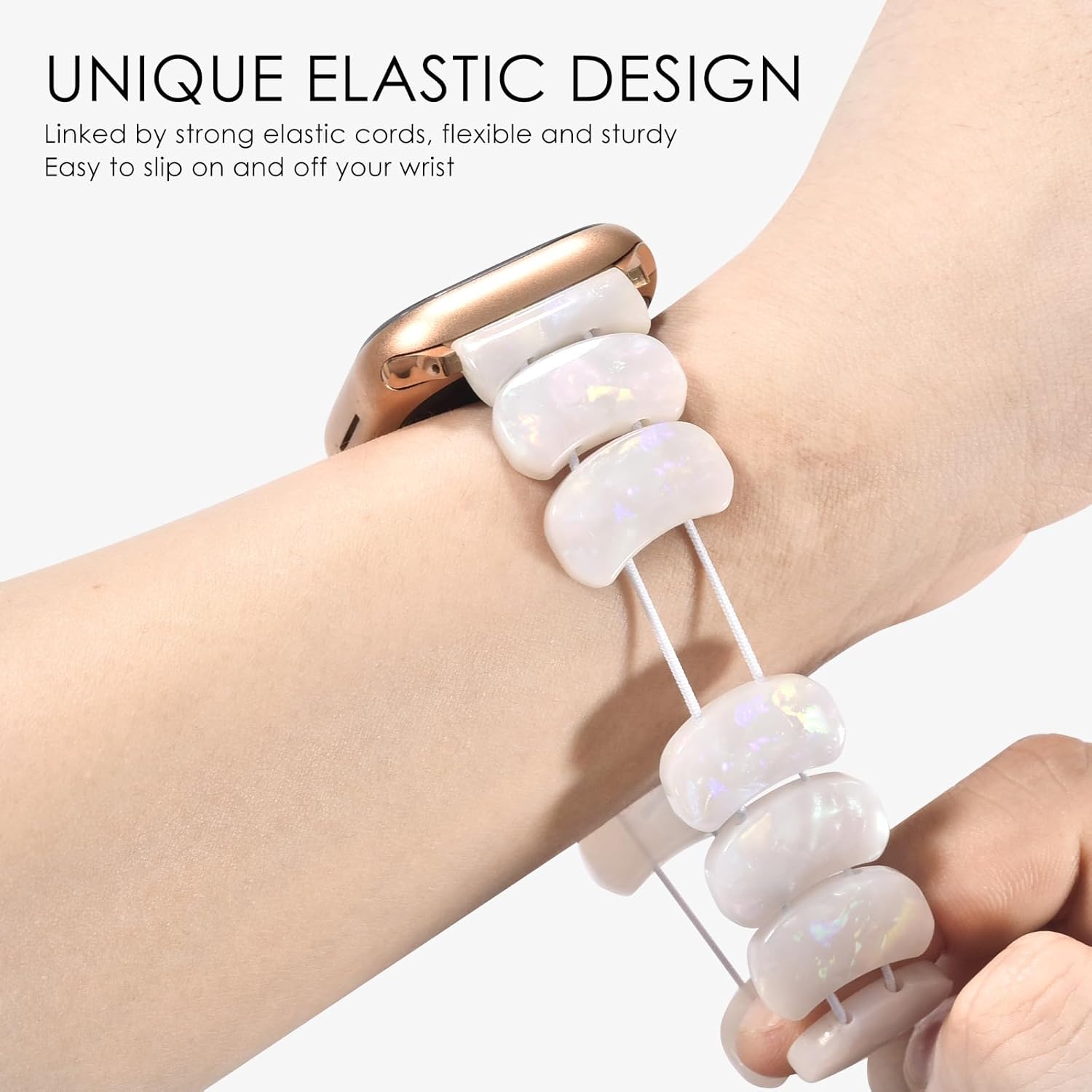 AIRSPO Resin Band Compatible with Apple Watch 38/40/41/42/44/45/46/49mm Women Fashion Handmade Dressy Watch Bands Replacement Series 11-1/SE (Crescent Moon) - Image 3