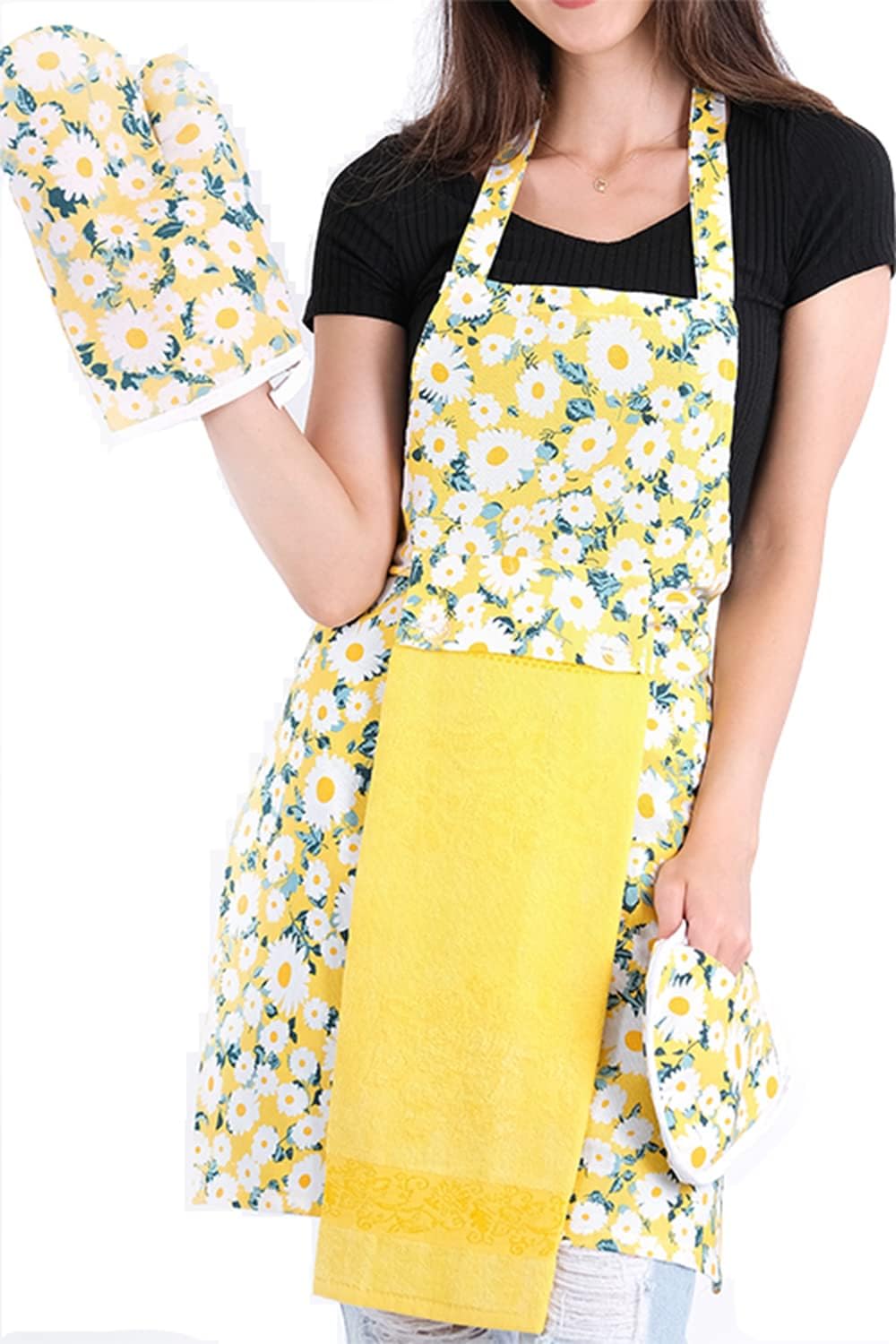 PALM ZONEKitchen Apron Set for Women with Kitchen Towel and Oven Gloves, Cooking Kitchen Chefs Apron for Women, Kitchen Tabard, Kitchen Apparel