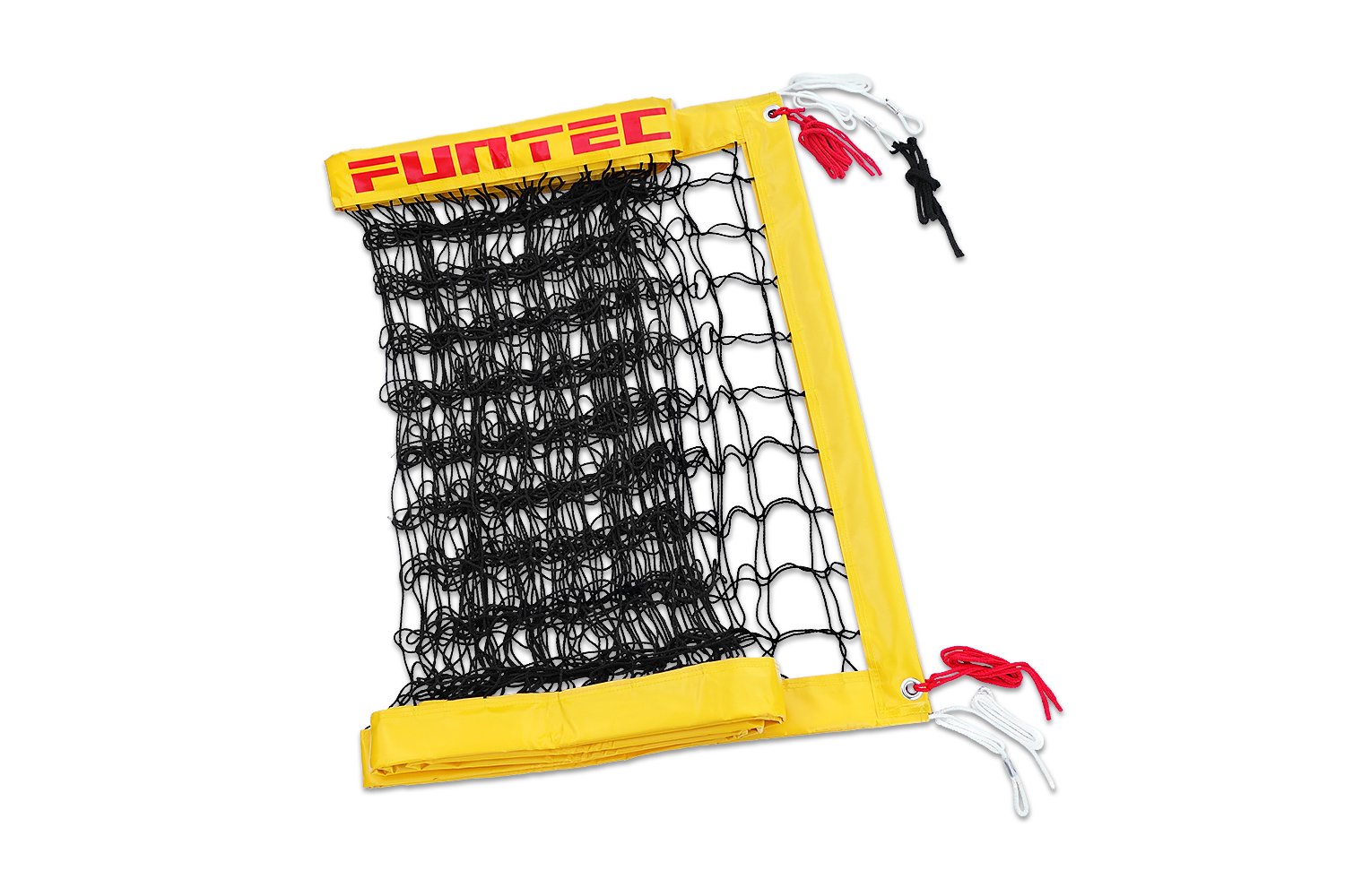 Funtec Beachvolleyballnetz Pro Beach Plus | Geeignet für Außen- und Hallensport | Umlaufende Netzkante aus gelbem PVC-Band | Haltestreifen für Klettverschluss-Netzantennen