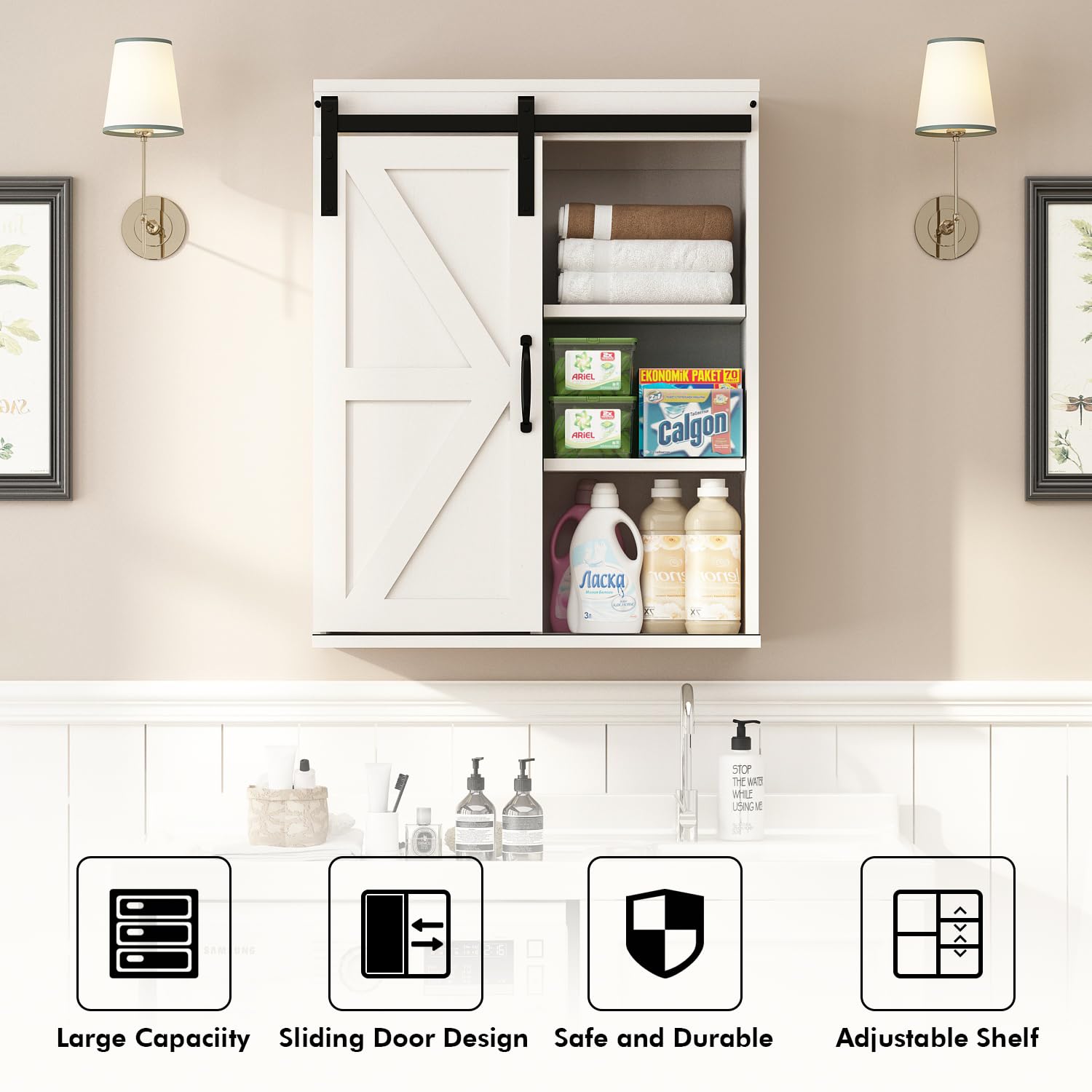 Farmhouse Bathroom Cabinet - Sliding Barn Door -5