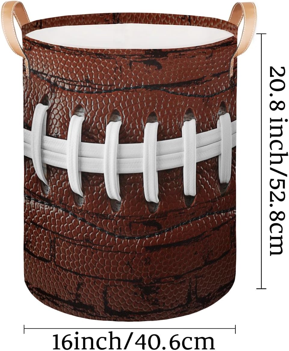 Large Laundry Basket Collapsible Tall Laundry Hamper Vintage Brown Sport American Football Round Storage Bin Storage Baskets for Kids Boys Girls Toys Clothes Hamper Laundry Bag Organizer, 70L