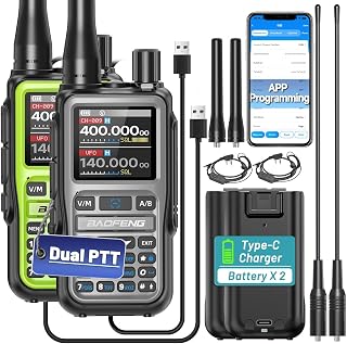 Baofeng UV-5R Mini Ham Radio Handheld Long Range Rechargeable Walkie Talkies for Adults APP Programming NOAA Weather Two Way Radio with Earpiece Dual PTT for Camping Hunting Survival Gear,2Pack
