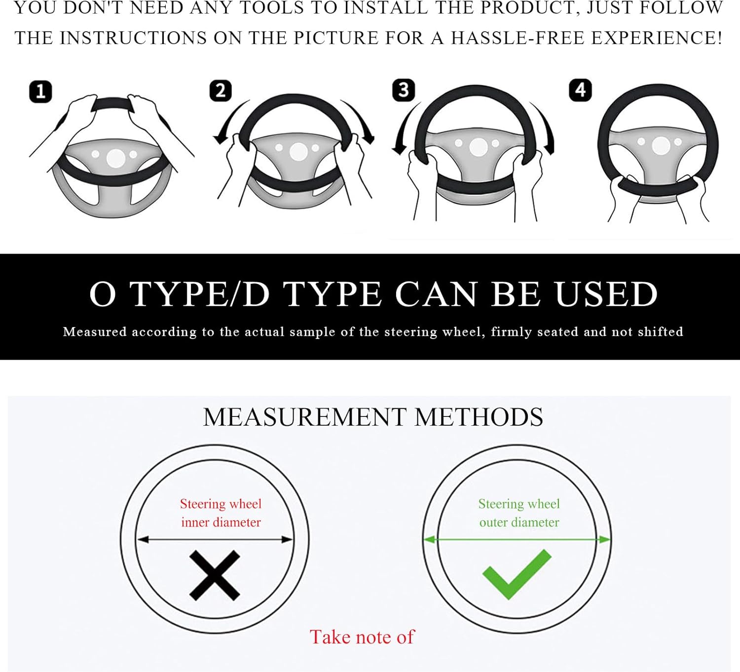 Leather Car Steering Wheel Cover, 15" Crocodile Pattern Anti Slip Car Wheel Wrap with Rose Grain, Four Seasons Universal Auto Steering Wheel Protector for Cars Trucks SUVs (Black) - Image 4