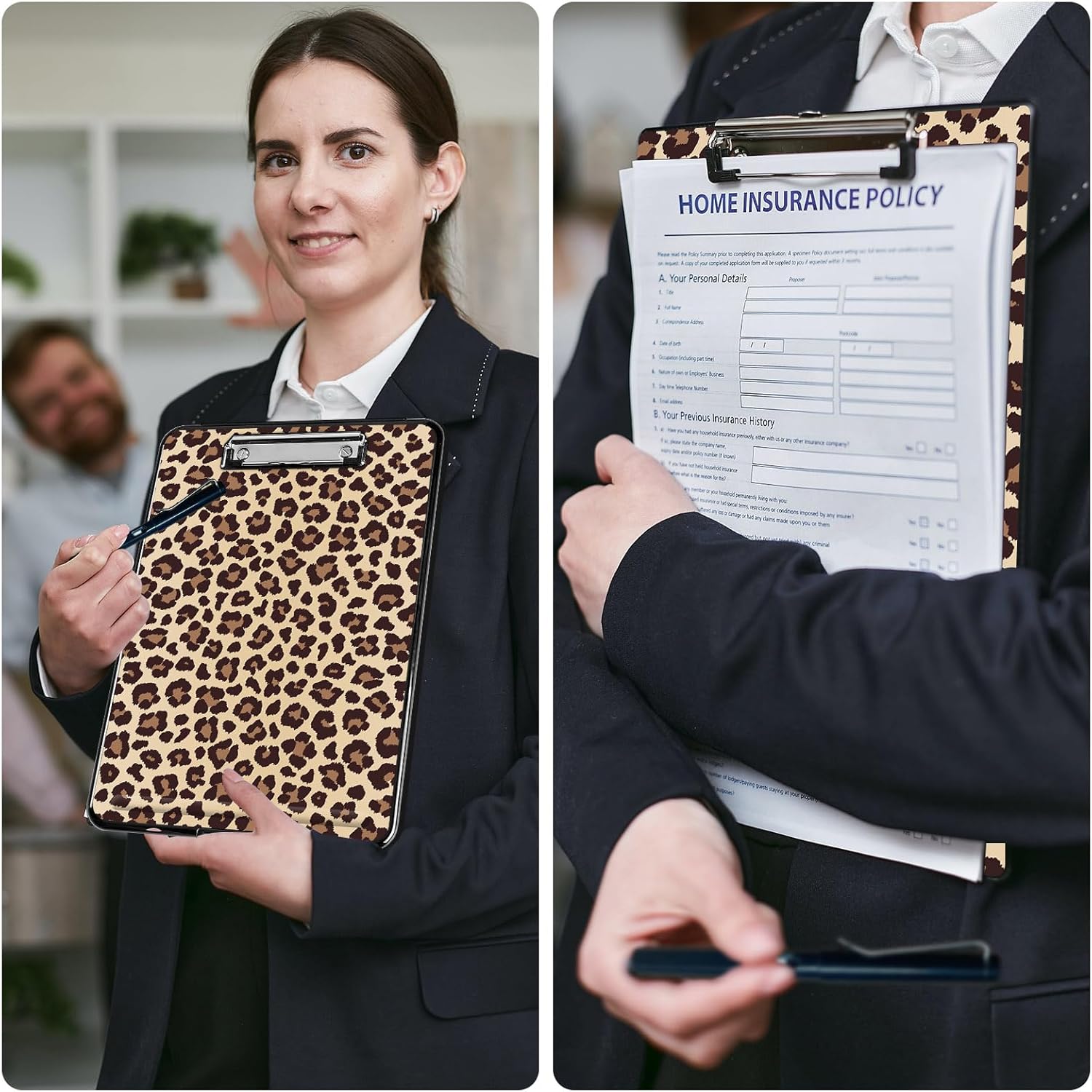 Clipboard with Storage,Plastic Storage Clipboard with Low Profile Clip,Nursing Clipboards with Storage with Pen Holder,for School,Office Supplies,Women, Man,with a Pencil,Leopard Print