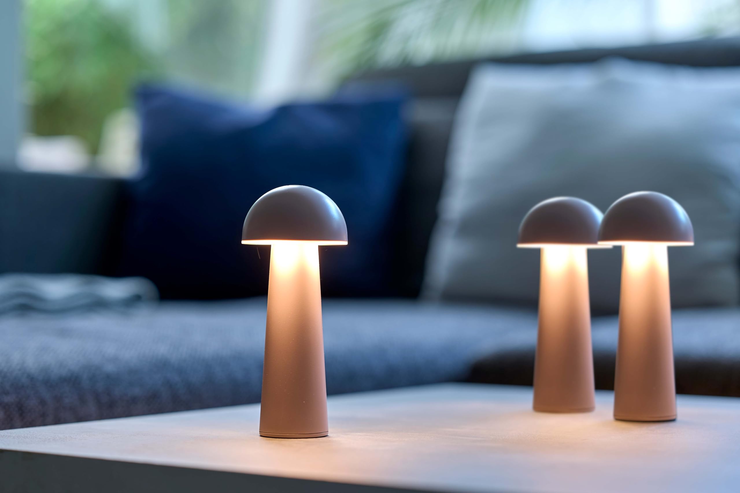 Northpoint Moderne LED Akku Tischleuchte in Pilzform im 3er-Set für den Innen- und Außenbereich stufenlos dimmbar USB-Ladung CCT Farbwechsel (beige, Pilzform)