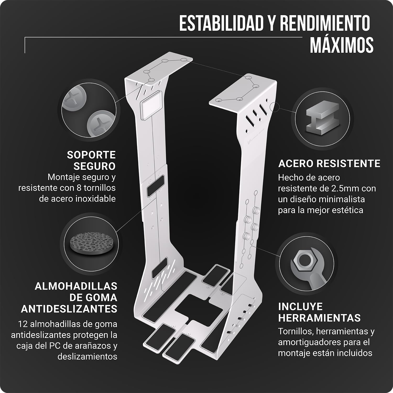 Soporte de CPU Ajustable bajo Escritorio - Soporte para Ordenador de Alta Resistencia bajo Escritorio - Capacidad de Carga de hasta 35 kg - Soporte Flexible para PC sobre Escritorio (Blanco)