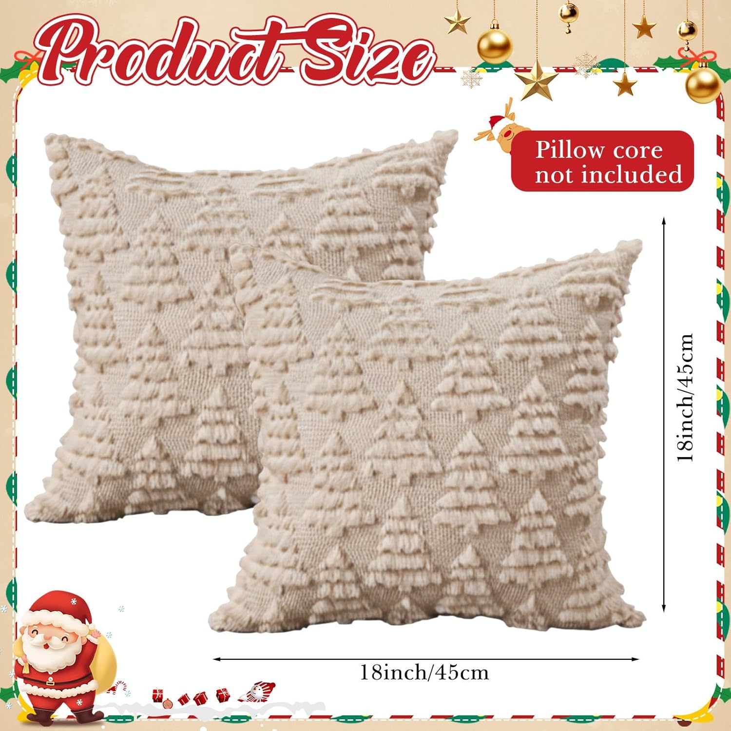 Mindsoft 4 Pack 18" X 18" Christmas Pillow Covers Throw Pillow Cases Soft Plush Xmas Winter Christmas Tree Faux Fur Cushion Case for Chair Sofa Bedroom Living Room Home Decor