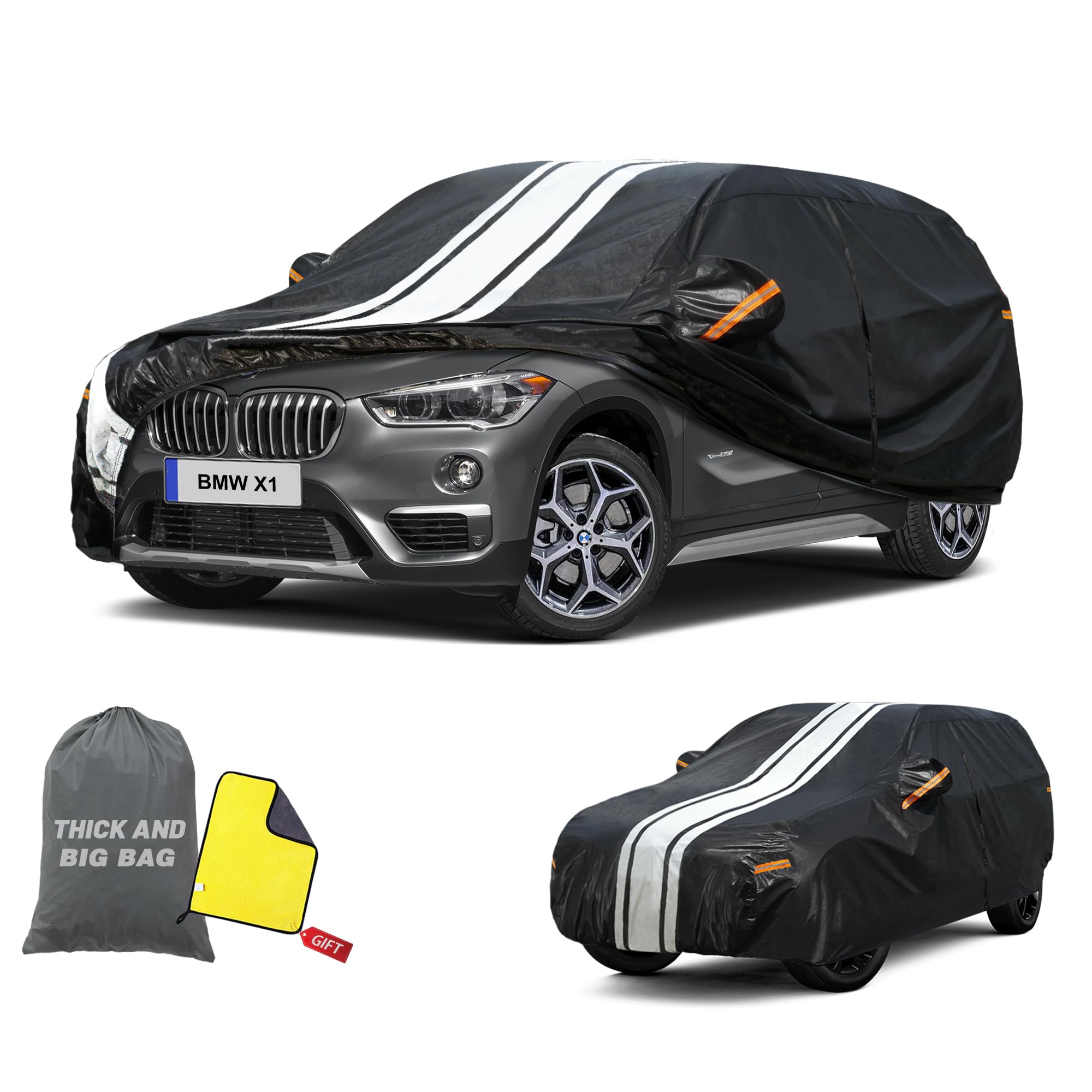 Cowtcver Telo Copriauto da Esterno Compatibile con BMW X1 2009-2026, Telo Copertura Impermeabile Anti-UV Anti Vento Antipolvere, Telo Copri con Cerniera e in Cotone.