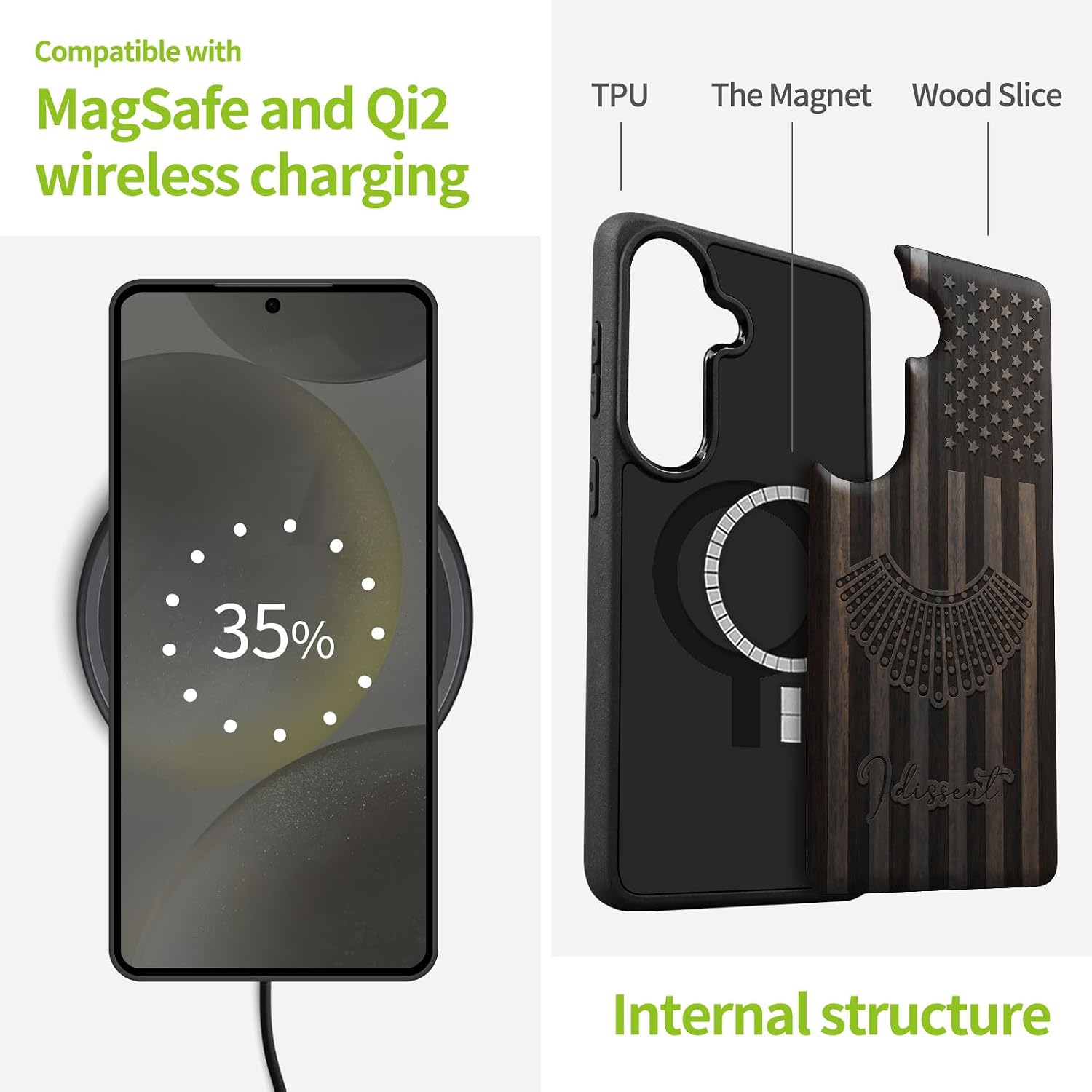 Carveit Magnetic Wooden Case for Galaxy S26+ Samsung S26 Plus Case, TPU Shockproof Cover & Wood Engraved, Compatible with MagSafe Wireless Chargers (Justice and Legacy) Blackwood