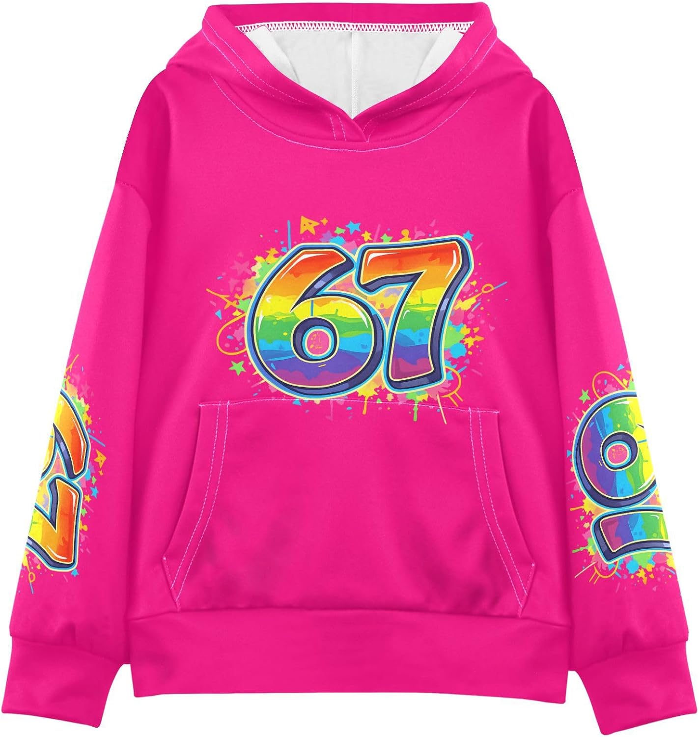 Kid Trendy Graphic Hoodie, 6 7 Meme Pullover, Boy Girl Graffiti Sweatshirt