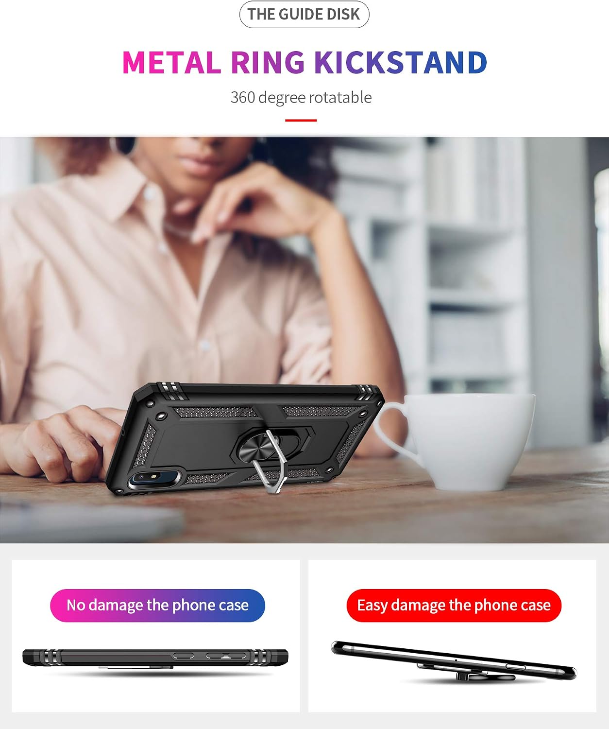 Samsung Galaxy A10e Case (Not fit A10 or A10s) with Tempered Glass Screen Protectors, Androgate Military-Grade Metal Ring Kickstand 15ft Drop Tested Shockproof Cover Case for Samsung Galaxy A10e Black