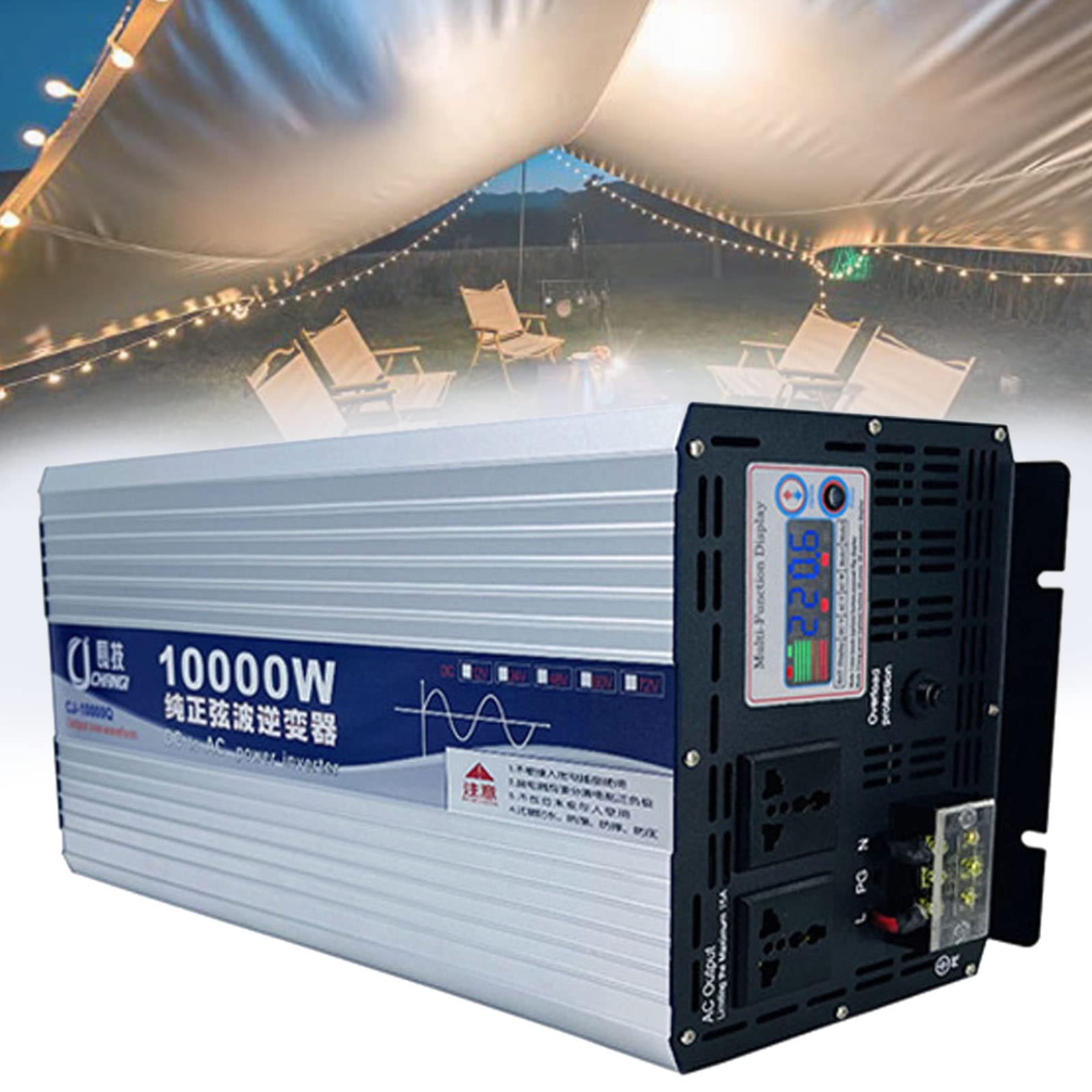 6000W,8000W,10000W,12000W czysta fala sinusoidalna przetwornica napięcia 2 gniazdka AC 12V24V48V60V72V do 110V-220V konwerter zasilania samochodu na kemping moc na zewnątrz,10000W-60VTO110V