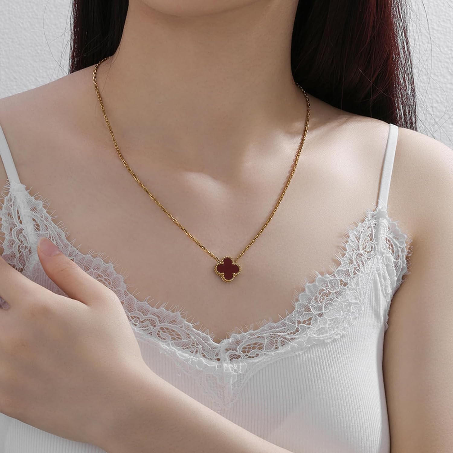 18K Gold Plated necklace Black/Red Clover necklace for Women Fashion Jewelry necklace Jewelry Gifts for Women - Image 7
