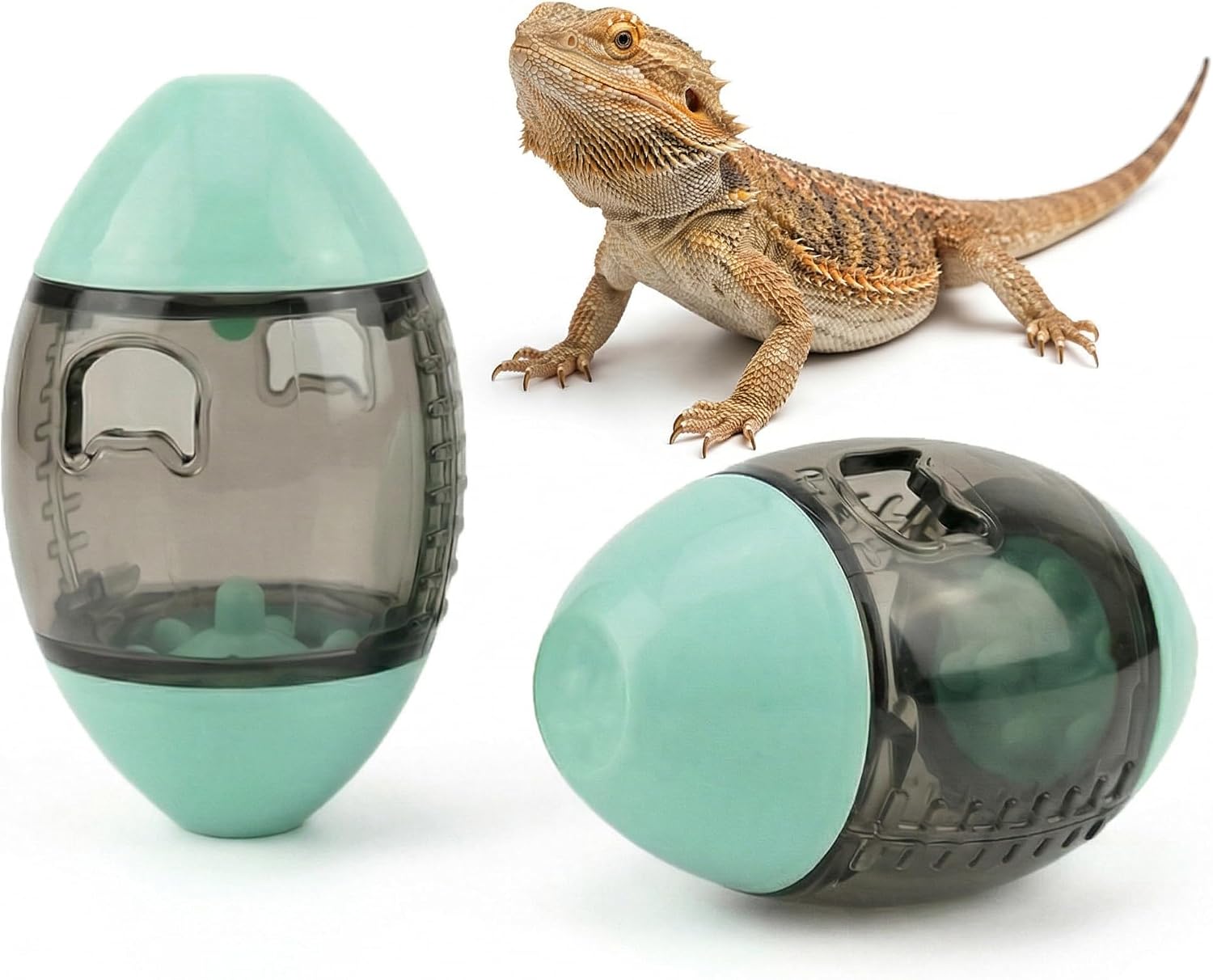 2 Pcs Bearded Dragon Toys for Tank, Interactive Reptile Feeder Toy | for Enrichment, Clear Rolling Food Dispenser Ball, Bearded Dragon Tank Accessories for Lizard, Gecko, Small Animals (Green)