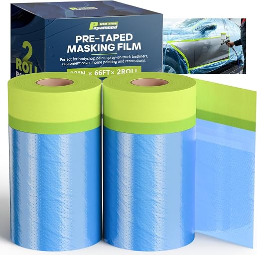 Pre-Taped Masking Film for Painting(2 Rolls) - 22" x 66'Painters Plastic Sheeting with Tape and Drape, Painters Drop Cloth for Automotive & Home, Cover for Walls/Floors/Windows/Cars Protection