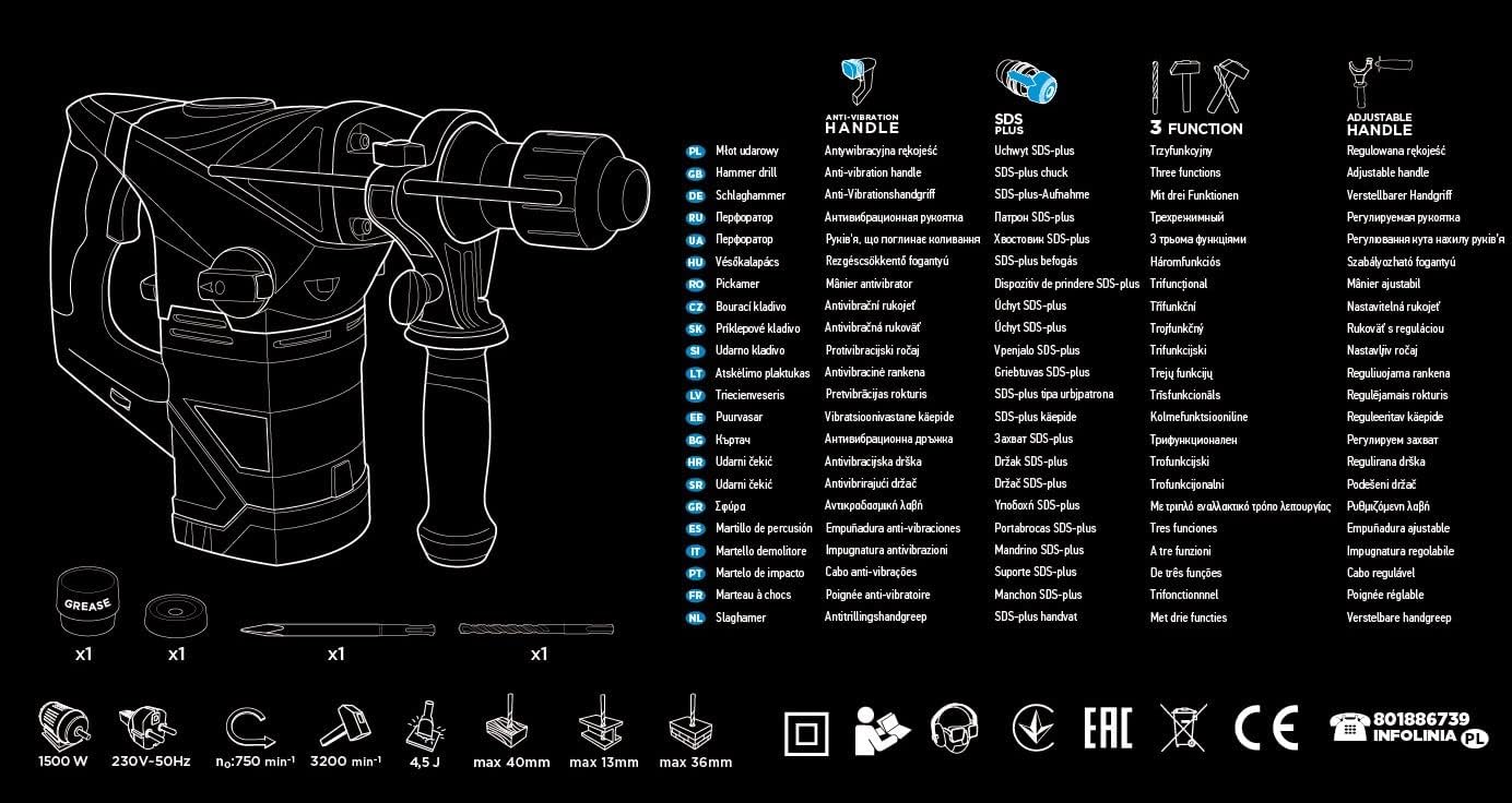Diagram of Graphite 58G862 Percussion Hammer features