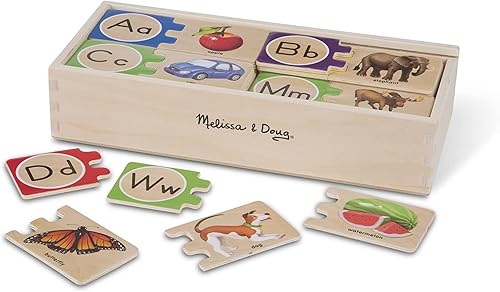 Miniatura 4 de Melissa & Doug Rompecabezas de madera del alfabeto autocorregido con caja de almacenamiento (52 piezas) rompecabezas ABC, rompecabezas del alfabeto