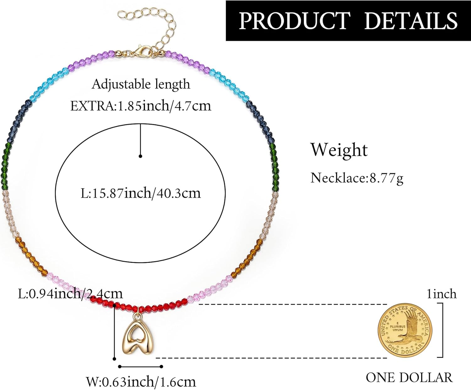 BriLove Beaded Initial Necklace for Women, Fashion Letter Pendant Rainbow Gemstone Strand Choker Colorful Handmade Necklaces for Summer Beach Jewelry - Image 6