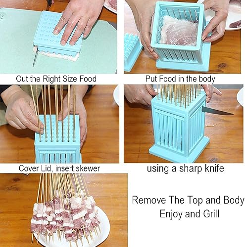 Miniatura 4 de COOSKIN Brochetas de barbacoa, herramienta de brocheta de carne de 49 agujeros, caja de fabricación de kebab, parrilla de barbacoa, cortador de