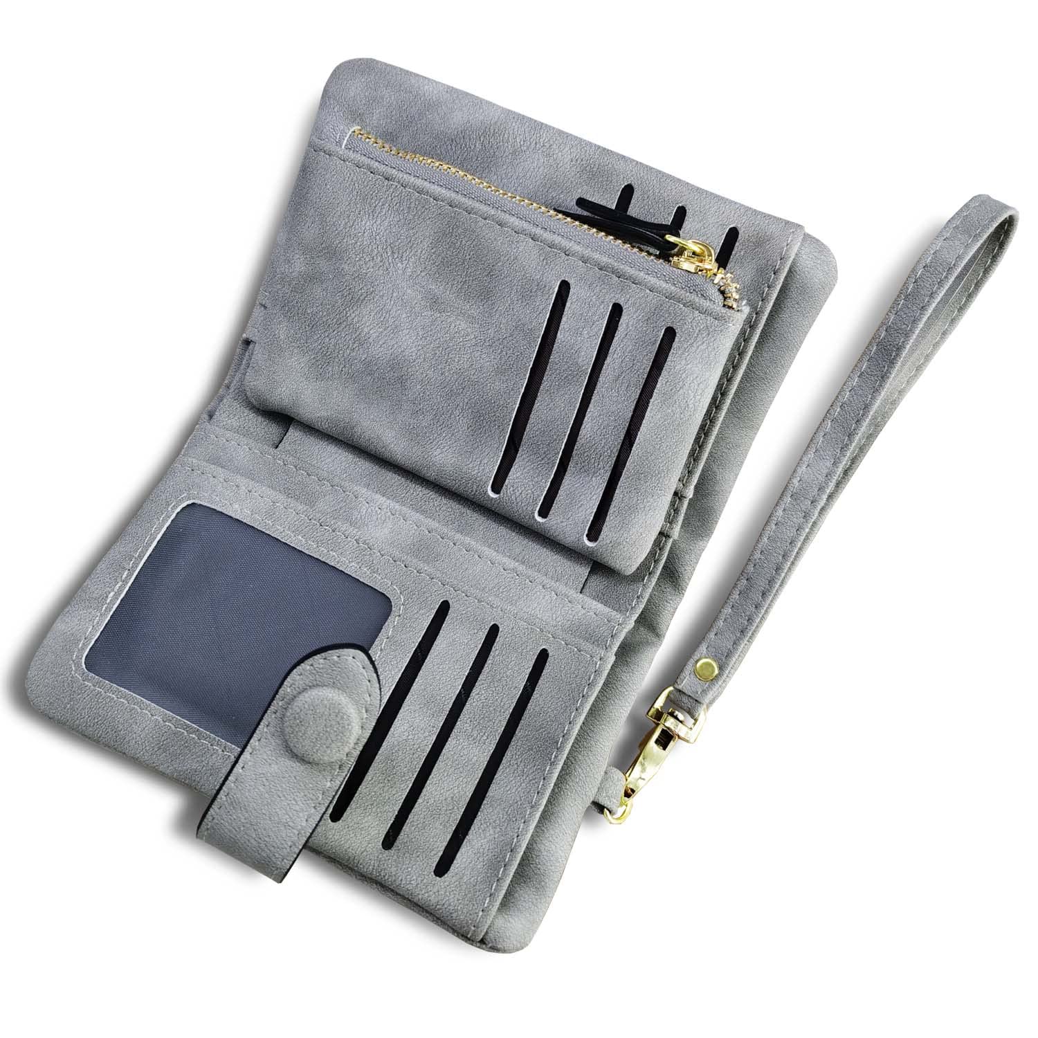 AOXONEL Women's Small Bifold Leather wallet Rfid blocking Ladies Wristlet with Card holder id window Coin Purse