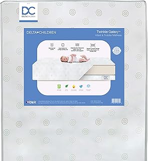 Delta Children Twinkle Galaxy Dual Sided Crib and Toddler Mattress - Premium Sustainably Sourced Fiber Core - Waterproof - GREENGUARD Gold Certified (Non-Toxic) - 7 Year Warranty - Made in USA