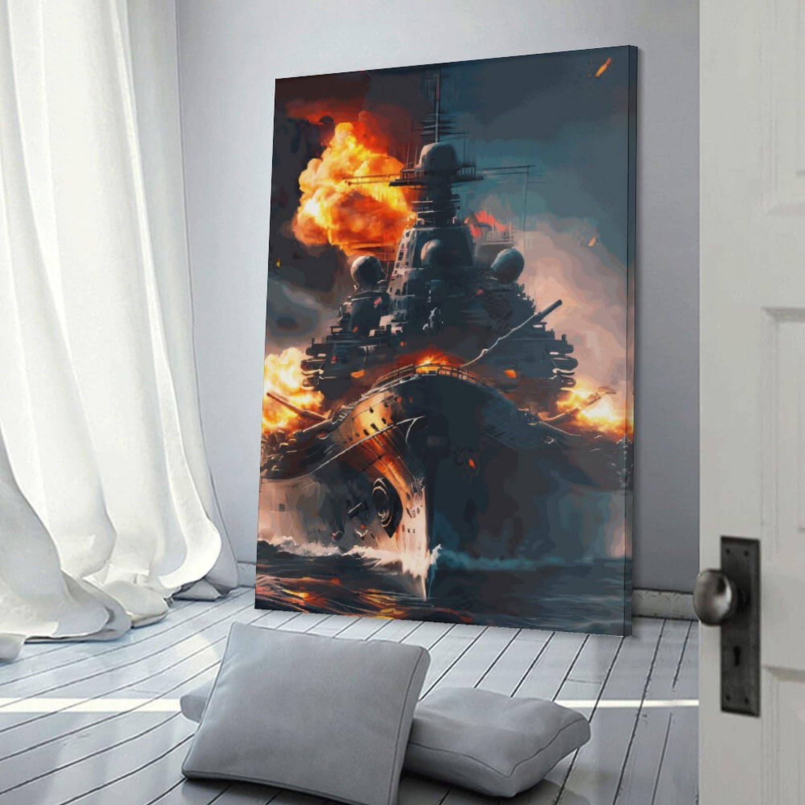 Junmoney Frame-Style-15 Warship Battle Scene-3 Home Decor Wall Art 24X36inch(60X90cm), For Bedroom, Guest Room Or Reading Nook, Decorative Wall Art For Cosy Rooms