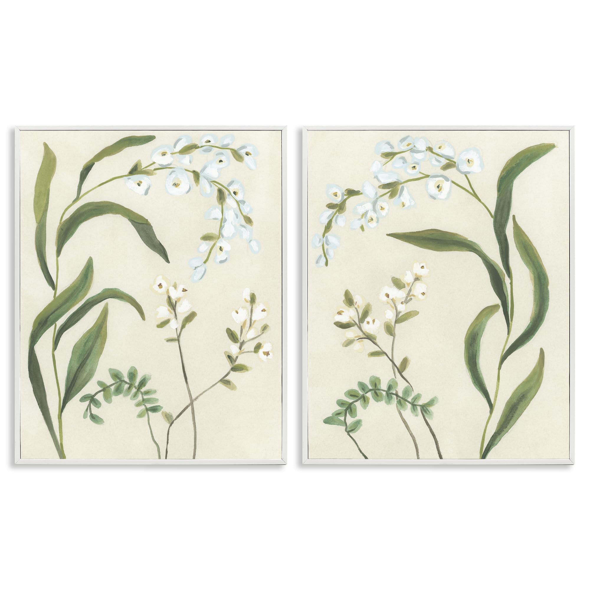 Stupell Industries Coastal White (Textured) 'Vintage Snowdrop Stems'| 2Pc Framed Giclee Art Set 2